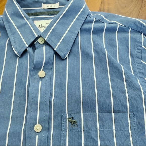 Abercrombie & Fitch Stripped Pastel Blue Long Sleeves Button Down Shirt Blouse. - Picture 3 of 13